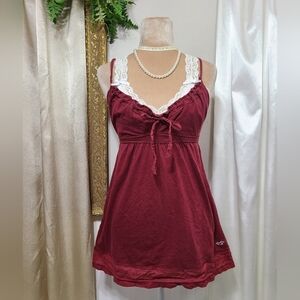 ♡ Y2K ♡ Hollister Burgundy Red Flowy Babydoll Tank Top Size Large